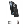 MARSİLYAN™- iPhone 16 Pro Max Kılıf İz Işık Koleksiyonu - Siyah Bilvis Hayalet Cam Ekran Koruyucu + PVD Metal Kamera Lens - GS