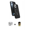 MARSİLYAN™- iPhone 16 Pro Max Kılıf İz Işık Koleksiyonu - Siyah Buffer Cam Ekran Koruyucu + Gümüş Pers Alüminyum Kamera Lens