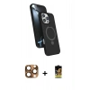 MARSİLYAN™- iPhone 16 Pro Max Kılıf İz Işık Koleksiyonu - Siyah Buffer Cam Ekran Koruyucu + Pers Alüminyum Kamera Lens - CLTM