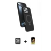 MARSİLYAN™- iPhone 16 Pro Max Kılıf İz Işık Koleksiyonu - Siyah Buffer Cam Ekran Koruyucu + PVD Metal Kamera Lens - SH