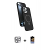 MARSİLYAN™- iPhone 16 Pro Max Kılıf İz Işık Koleksiyonu - Siyah Buffer Hayalet Cam Ekran Koruyucu + Pers Alüminyum Kamera Lens - GI
