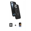 MARSİLYAN™- iPhone 16 Pro Max Kılıf İz Işık Koleksiyonu - Siyah Buffer Hayalet Cam Ekran Koruyucu + PVD Metal Kamera Lens - SH