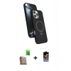 MARSİLYAN™- iPhone 16 Pro Max Kılıf İz Işık Koleksiyonu - Siyah Buffer Hayalet Cam Ekran Koruyucu + Raze Metal Kamera Lens - CLTM
