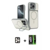 MARSİLYAN™- iPhone 16 Pro Max Kılıf İz Modern Prime - Şeffaf 360 Full Body Arka Koruyucu + PVD Metal Kamera Lens - GD