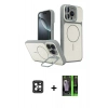 MARSİLYAN™- iPhone 16 Pro Max Kılıf İz Modern Prime - Şeffaf 360 Full Body Arka Koruyucu + PVD Metal Kamera Lens - SH