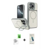 MARSİLYAN™- iPhone 16 Pro Max Kılıf İz Modern Prime - Şeffaf Pasifik Cam Ekran Koruyucu + Raze Metal Kamera Lens - BZ