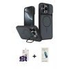 MARSİLYAN™- iPhone 16 Pro Max Kılıf İz Modern Prime - Şeffaf Pasifik Cam Ekran Koruyucu + Bilvis Titan Kamera Lens - GS