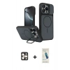 MARSİLYAN™- iPhone 16 Pro Max Kılıf İz Modern Prime - Şeffaf Pasifik Cam Ekran Koruyucu + PVD Metal Kamera Lens - GD