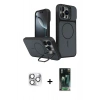 MARSİLYAN™- iPhone 16 Pro Max Kılıf İz Modern Prime - Siyah 360 Mat Full Body Arka Koruyucu + Pers Alüminyum Kamera Lens - GS