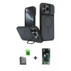 MARSİLYAN™- iPhone 16 Pro Max Kılıf İz Modern Prime - Siyah 360 Mat Full Body Arka Koruyucu + Raze Metal Kamera Lens - SH