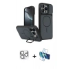 MARSİLYAN™- iPhone 16 Pro Max Kılıf İz Modern Prime - Siyah 3D Antistatik Cam Ekran Koruyucu + Pers Alüminyum Kamera Lens - GS