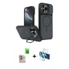 MARSİLYAN™- iPhone 16 Pro Max Kılıf İz Modern Prime - Siyah 3D Antistatik Cam Ekran Koruyucu + Raze Metal Kamera Lens - NLGY