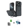 MARSİLYAN™- iPhone 16 Pro Max Kılıf İz Modern Prime - Siyah 3D Antistatik Cam Ekran Koruyucu + Raze Metal Kamera Lens - SH