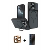 MARSİLYAN™- iPhone 16 Pro Max Kılıf İz Modern Prime - Siyah 3D Antistatik Hayalet Cam Ekran Koruyucu + Pers Alüminyum Kamera Lens - CLTM