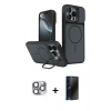 MARSİLYAN™- iPhone 16 Pro Max Kılıf İz Modern Prime - Siyah 3D Antistatik Hayalet Cam Ekran Koruyucu + Pers Alüminyum Kamera Lens - GI