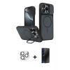 MARSİLYAN™- iPhone 16 Pro Max Kılıf İz Modern Prime - Siyah 3D Antistatik Hayalet Cam Ekran Koruyucu + Pers Alüminyum Kamera Lens - GS