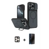 MARSİLYAN™- iPhone 16 Pro Max Kılıf İz Modern Prime - Siyah 3D Antistatik Hayalet Cam Ekran Koruyucu + PVD Metal Kamera Lens - GD