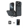 MARSİLYAN™- iPhone 16 Pro Max Kılıf İz Modern Prime - Siyah 3D Antistatik Hayalet Cam Ekran Koruyucu + PVD Metal Kamera Lens - SH