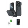MARSİLYAN™- iPhone 16 Pro Max Kılıf İz Modern Prime - Siyah 3D Antistatik Hayalet Cam Ekran Koruyucu + Raze Metal Kamera Lens - BZ