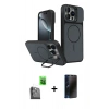 MARSİLYAN™- iPhone 16 Pro Max Kılıf İz Modern Prime - Siyah 3D Antistatik Hayalet Cam Ekran Koruyucu + Raze Metal Kamera Lens - SH