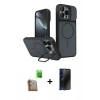 MARSİLYAN™- iPhone 16 Pro Max Kılıf İz Modern Prime - Siyah 3D Antistatik Hayalet Cam Ekran Koruyucu + Raze Metal Kamera Lens - CLTM