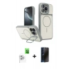 MARSİLYAN™- iPhone 16 Pro Max Kılıf İz Modern Prime - Siyah 3D Antistatik Hayalet Cam Ekran Koruyucu + Raze Metal Kamera Lens - BZ