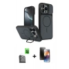 MARSİLYAN™- iPhone 16 Pro Max Kılıf İz Modern Prime - Siyah 3D Antistatik Mat Seramik Nano Ekran Koruyucu + Raze Metal Kamera Lens - SH
