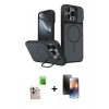 MARSİLYAN™- iPhone 16 Pro Max Kılıf İz Modern Prime - Siyah 3D Antistatik Mat Seramik Nano Ekran Koruyucu + Raze Metal Kamera Lens - NLGY