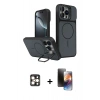 MARSİLYAN™- iPhone 16 Pro Max Kılıf İz Modern Prime - Siyah 3D Antistatik Mat Seramik Nano Ekran Koruyucu + PVD Metal Kamera Lens - GD