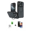MARSİLYAN™- iPhone 16 Pro Max Kılıf İz Modern Prime - Siyah 3D Antistatik Mat Seramik Nano Ekran Koruyucu + Raze Metal Kamera Lens - BZ