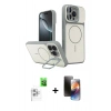 MARSİLYAN™- iPhone 16 Pro Max Kılıf İz Modern Prime - Siyah 3D Antistatik Mat Seramik Nano Ekran Koruyucu + Raze Metal Kamera Lens - BZ