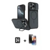 MARSİLYAN™- iPhone 16 Pro Max Kılıf İz Modern Prime - Siyah 3D Antistatik Mat Seramik Nano Ekran Koruyucu + Siyah PVD Metal Kamera Lens