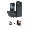 MARSİLYAN™- iPhone 16 Pro Max Kılıf İz Modern Prime - Siyah 3D Antistatik Mat Seramik Nano Ekran Koruyucu + PVD Metal Kamera Lens - GS