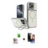 MARSİLYAN™- iPhone 16 Pro Max Kılıf İz Modern Prime - Siyah 3D Antistatik Mat Seramik Nano Ekran Koruyucu + Natural Grey Raze Metal Kamera Lens