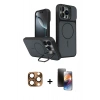 MARSİLYAN™- iPhone 16 Pro Max Kılıf İz Modern Prime - Siyah 3D Antistatik Mat Seramik Nano Ekran Koruyucu + Çöl Titanyum Pers Alüminyum Kamera Lens