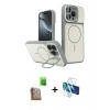 MARSİLYAN™- iPhone 16 Pro Max Kılıf İz Modern Prime - Siyah 3D Antistatik Seramik Nano Ekran Koruyucu + Çöl Titanyum Raze Metal Kamera Lens