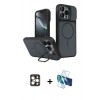 MARSİLYAN™- iPhone 16 Pro Max Kılıf İz Modern Prime - Siyah 3D Antistatik Seramik Nano Ekran Koruyucu + PVD Metal Kamera Lens - GD