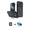 MARSİLYAN™- iPhone 16 Pro Max Kılıf İz Modern Prime - Siyah 3D Antistatik Seramik Nano Ekran Koruyucu + PVD Metal Kamera Lens - SH