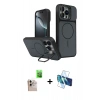 MARSİLYAN™- iPhone 16 Pro Max Kılıf İz Modern Prime - Siyah 3D Antistatik Seramik Nano Ekran Koruyucu + Raze Metal Kamera Lens - NLGY