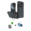 MARSİLYAN™- iPhone 16 Pro Max Kılıf İz Modern Prime - Siyah 3D Antistatik Seramik Nano Ekran Koruyucu + Raze Metal Kamera Lens - SH