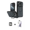 MARSİLYAN™- iPhone 16 Pro Max Kılıf İz Modern Prime - Siyah Bilvis 3X AR Hayalet Cam Ekran Koruyucu + PVD Metal Kamera Lens - GS