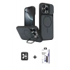 MARSİLYAN™- iPhone 16 Pro Max Kılıf İz Modern Prime - Siyah Bilvis 3X AR Hayalet Cam Ekran Koruyucu + PVD Metal Kamera Lens - SH
