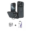 MARSİLYAN™- iPhone 16 Pro Max Kılıf İz Modern Prime - Siyah Bilvis 3X AR HD Cam Ekran Koruyucu + Pers Alüminyum Kamera Lens - GS