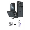MARSİLYAN™- iPhone 16 Pro Max Kılıf İz Modern Prime - Siyah Bilvis 3X AR HD Cam Ekran Koruyucu + Pers Alüminyum Kamera Lens - GI