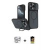 MARSİLYAN™- iPhone 16 Pro Max Kılıf İz Modern Prime - Siyah Buffer Cam Ekran Koruyucu + Pers Alüminyum Kamera Lens - GS