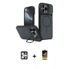 MARSİLYAN™- iPhone 16 Pro Max Kılıf İz Modern Prime - Siyah Buffer Cam Ekran Koruyucu + PVD Metal Kamera Lens - GS