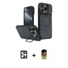 MARSİLYAN™- iPhone 16 Pro Max Kılıf İz Modern Prime - Siyah Buffer Cam Ekran Koruyucu + PVD Metal Kamera Lens - GD