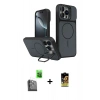 MARSİLYAN™- iPhone 16 Pro Max Kılıf İz Modern Prime - Siyah Buffer Cam Ekran Koruyucu + Raze Metal Kamera Lens - SH