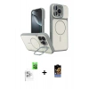 MARSİLYAN™- iPhone 16 Pro Max Kılıf İz Modern Prime - Siyah Buffer Hayalet Cam Ekran Koruyucu + Raze Metal Kamera Lens - BZ