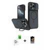 MARSİLYAN™- iPhone 16 Pro Max Kılıf İz Modern Prime - Siyah Buffer Hayalet Cam Ekran Koruyucu + Raze Metal Kamera Lens - BZ